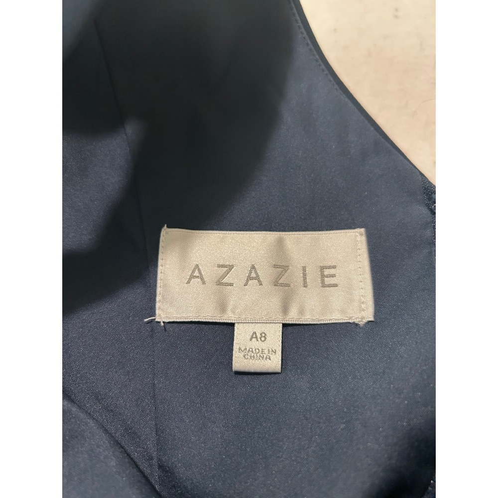 Azazie Navy Blue Chiffon V-Neck Pleated Ruffle Formal Bridesmaid Dress A8 Gown - Picture 5 of 8